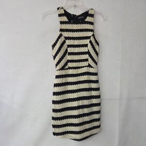 fab rik Striped Knit Mini Dress Black Cream Sleeveless Womens Medium New Cut Out